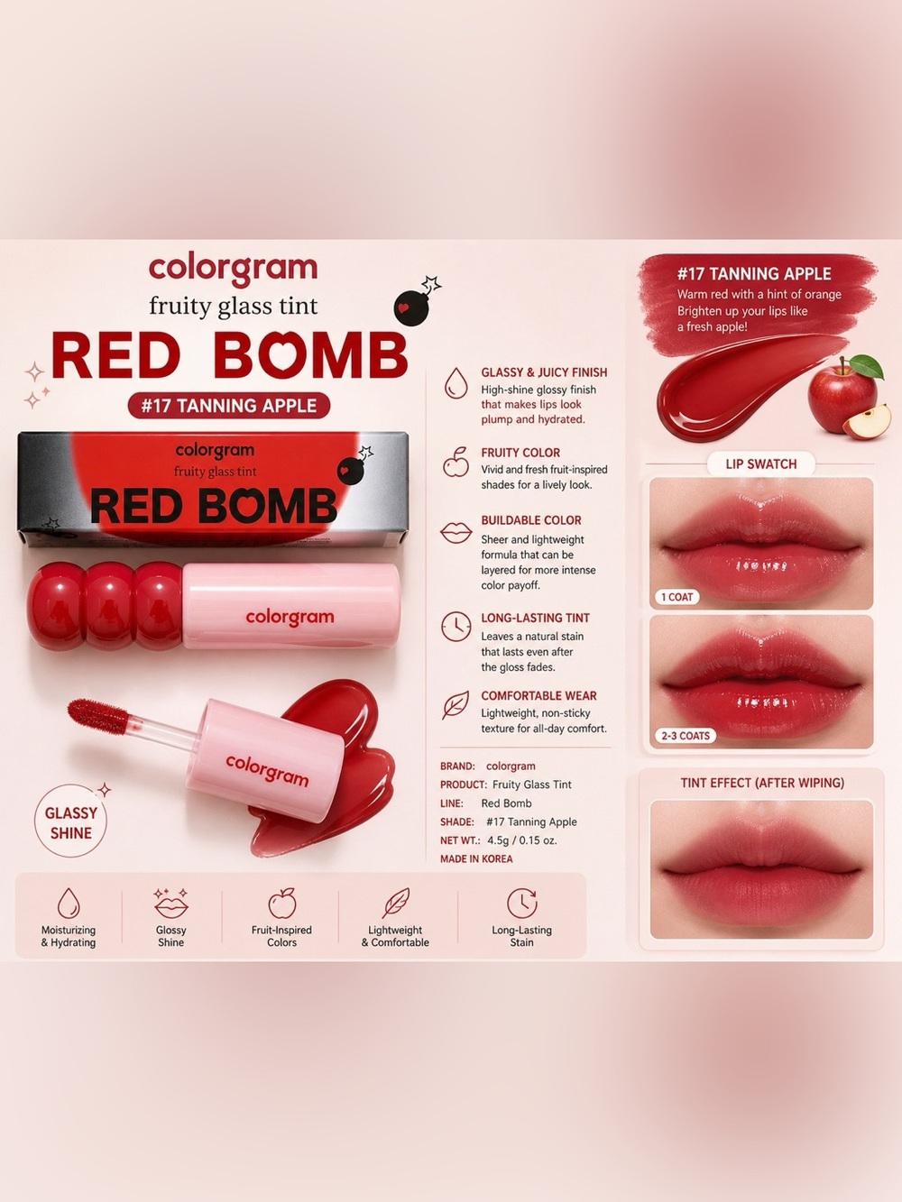 💄 Colorgram Fruity Glass Tint – #17 Tanning Apple (Red Bomb)